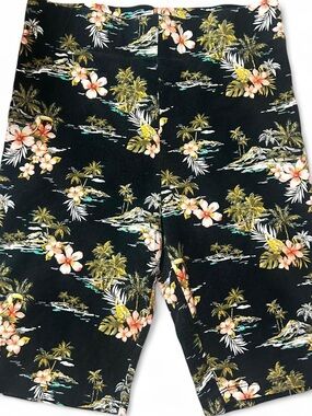 Tropical Floral Print Black Biker Shorts